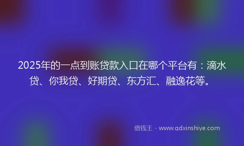 2025年的一点到账贷款入口在哪个平台有：滴水贷、你我贷、好期贷、东方汇、融逸花等。