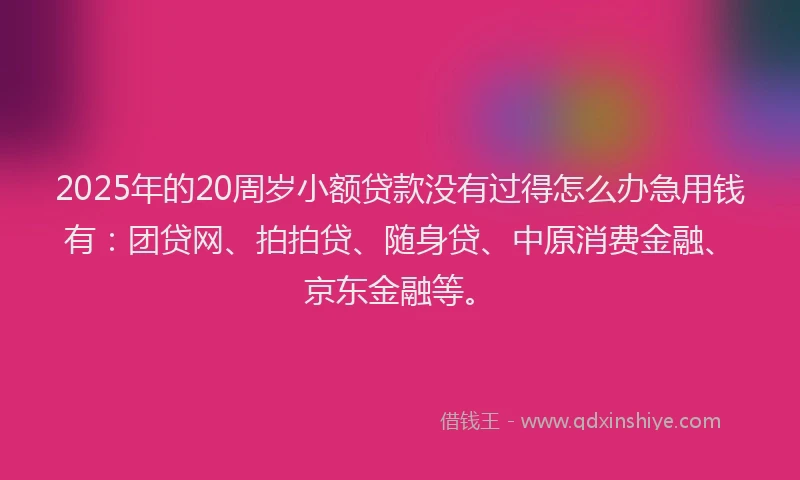 2025年的20周岁小额贷款没有过得怎么办急用钱有：团贷网、拍拍贷、随身贷、中原消费金融、京东金融等。