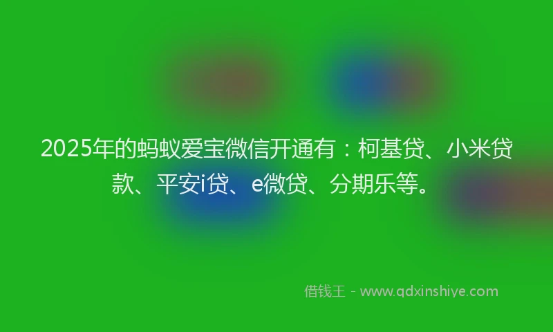 2025年的蚂蚁爱宝微信开通有：柯基贷、小米贷款、平安i贷、e微贷、分期乐等。