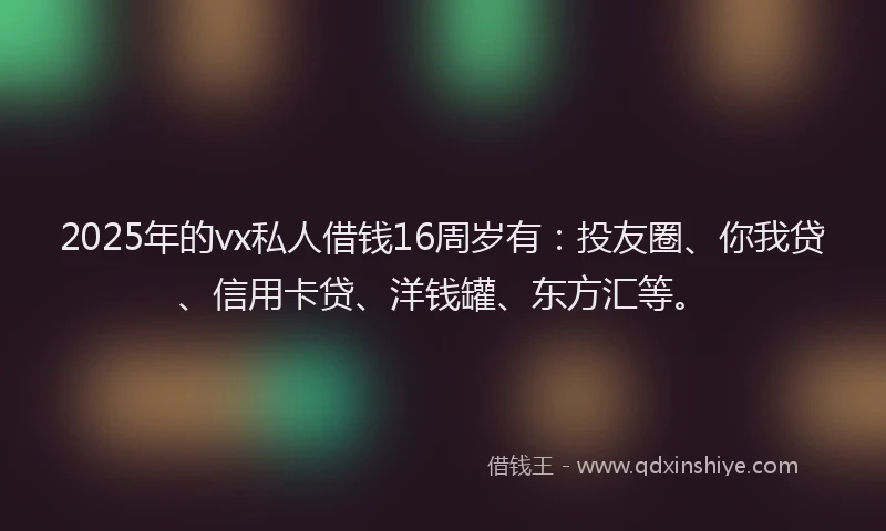 2025年的vx私人借钱16周岁有：投友圈、你我贷、信用卡贷、洋钱罐、东方汇等。