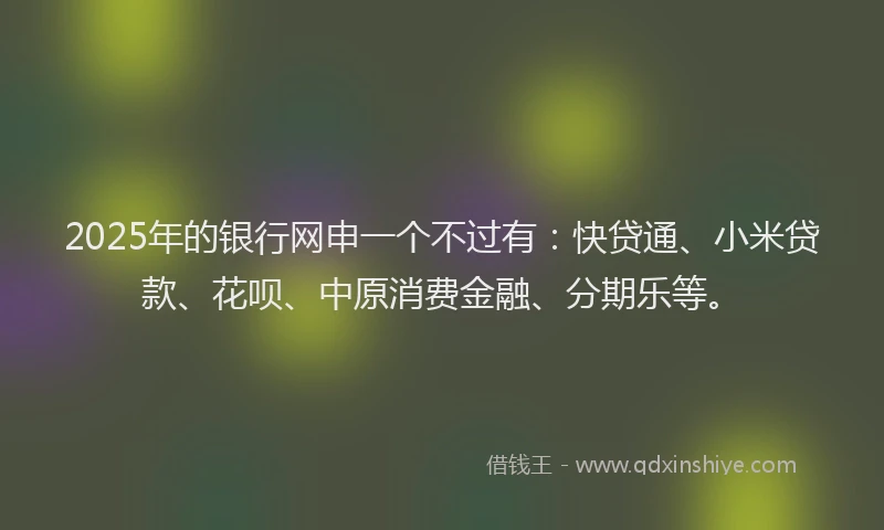 2025年的银行网申一个不过有：快贷通、小米贷款、花呗、中原消费金融、分期乐等。