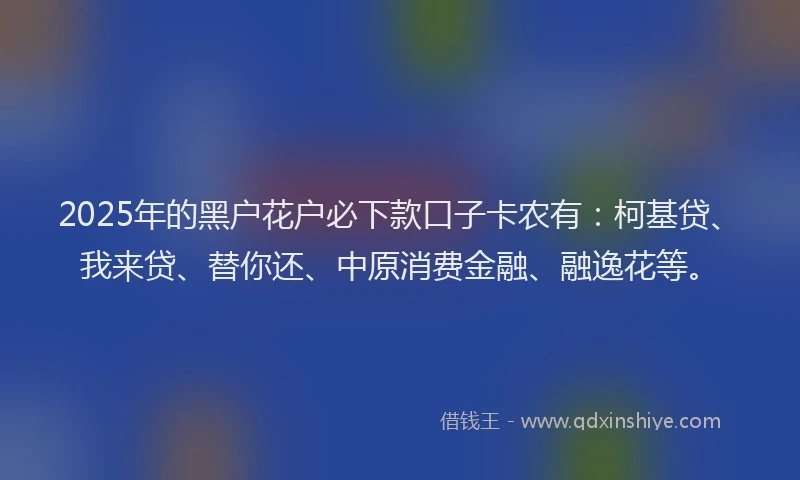 2025年的黑户花户必下款口子卡农有：柯基贷、我来贷、替你还、中原消费金融、融逸花等。