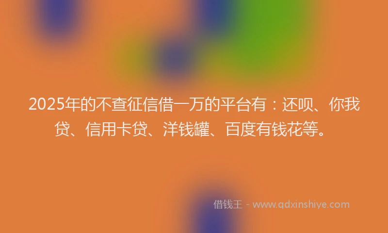 2025年的不查征信借一万的平台有：还呗、你我贷、信用卡贷、洋钱罐、百度有钱花等。