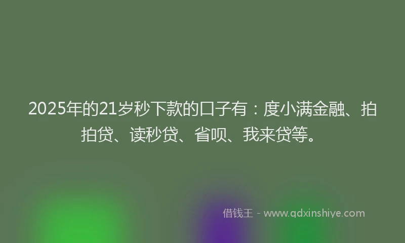 2025年的21岁秒下款的口子有：度小满金融、拍拍贷、读秒贷、省呗、我来贷等。