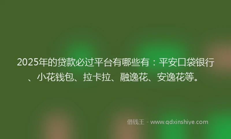 2025年的贷款必过平台有哪些有：平安口袋银行、小花钱包、拉卡拉、融逸花、安逸花等。
