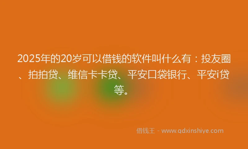 2025年的20岁可以借钱的软件叫什么有：投友圈、拍拍贷、维信卡卡贷、平安口袋银行、平安i贷等。