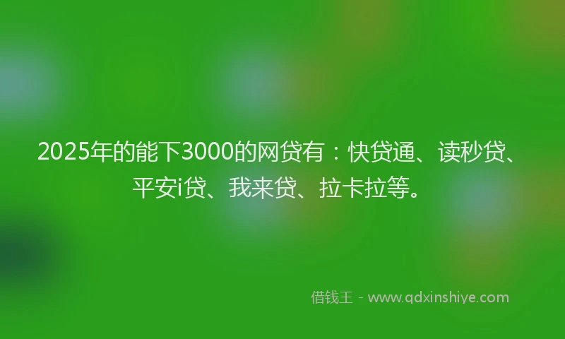 2025年的能下3000的网贷有：快贷通、读秒贷、平安i贷、我来贷、拉卡拉等。