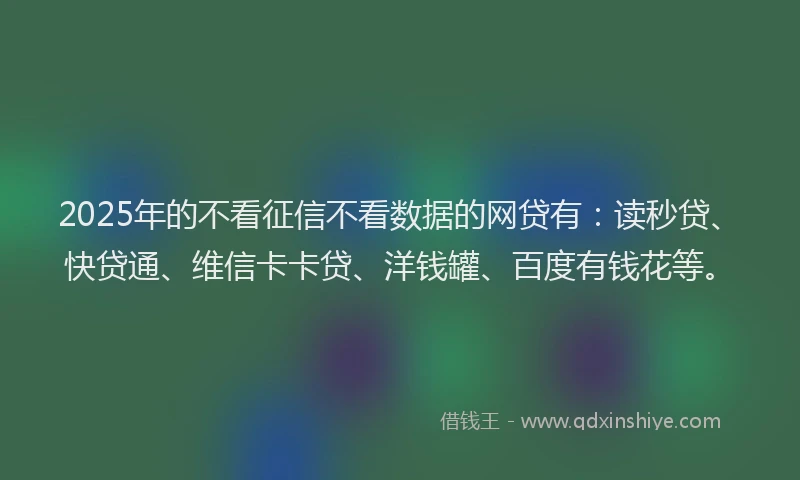 2025年的不看征信不看数据的网贷有：读秒贷、快贷通、维信卡卡贷、洋钱罐、百度有钱花等。
