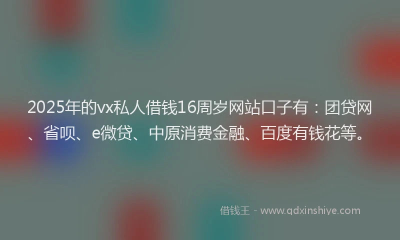 2025年的vx私人借钱16周岁网站口子有：团贷网、省呗、e微贷、中原消费金融、百度有钱花等。