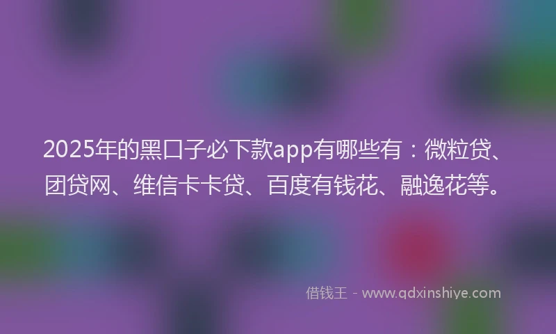 2025年的黑口子必下款app有哪些有：微粒贷、团贷网、维信卡卡贷、百度有钱花、融逸花等。