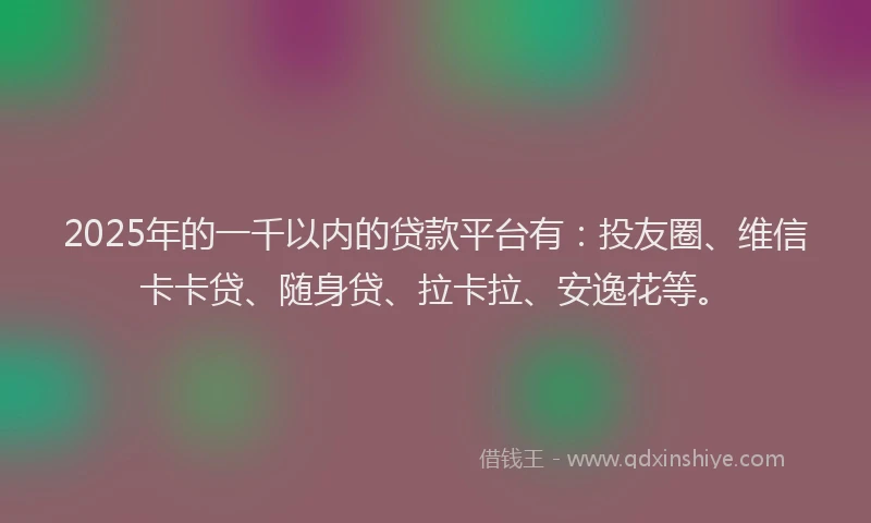 2025年的一千以内的贷款平台有：投友圈、维信卡卡贷、随身贷、拉卡拉、安逸花等。