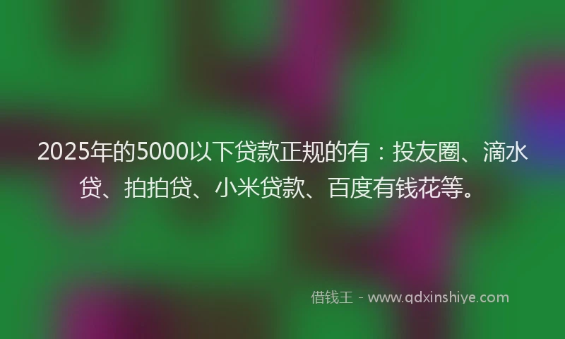 2025年的5000以下贷款正规的有：投友圈、滴水贷、拍拍贷、小米贷款、百度有钱花等。