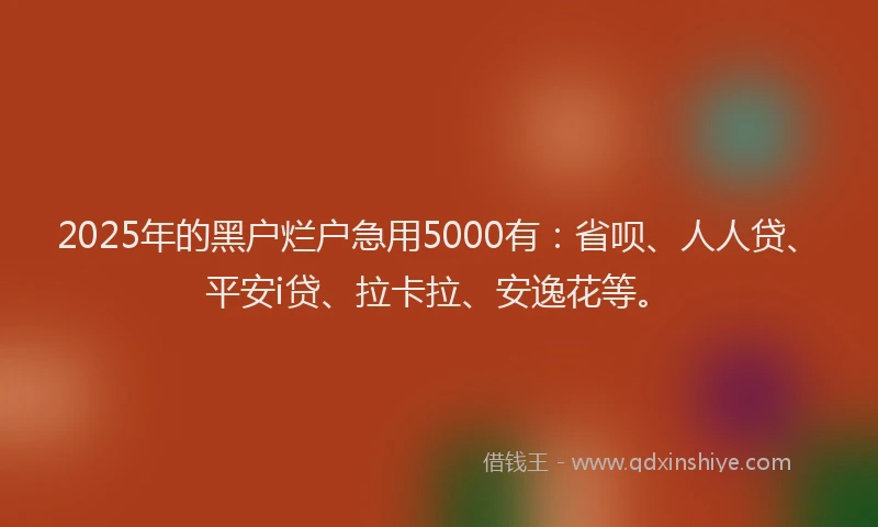 2025年的黑户烂户急用5000有：省呗、人人贷、平安i贷、拉卡拉、安逸花等。