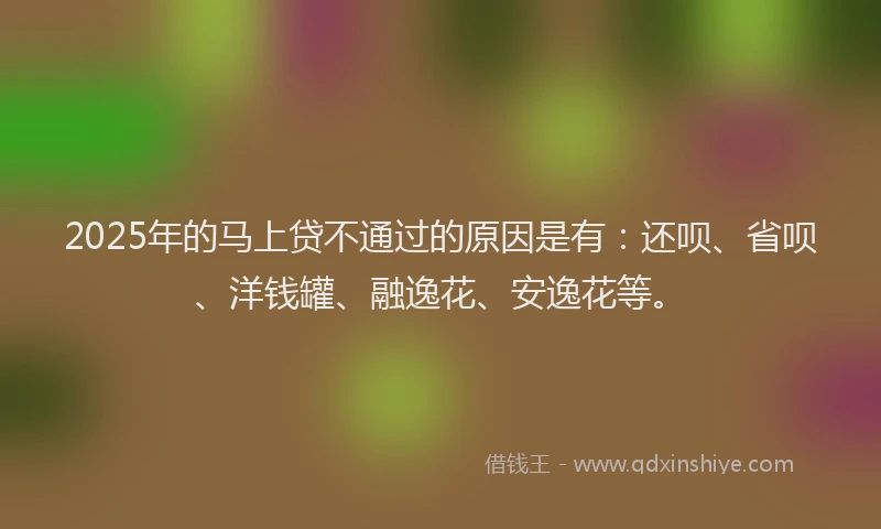 2025年的马上贷不通过的原因是有：还呗、省呗、洋钱罐、融逸花、安逸花等。