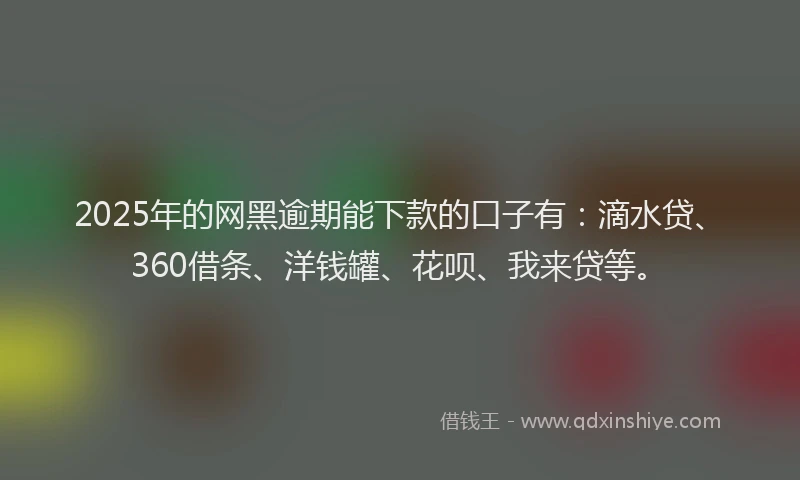 2025年的网黑逾期能下款的口子有：滴水贷、360借条、洋钱罐、花呗、我来贷等。