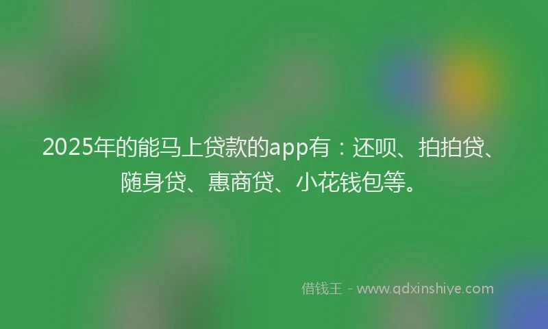 2025年的能马上贷款的app有：还呗、拍拍贷、随身贷、惠商贷、小花钱包等。