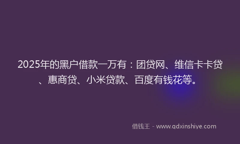 2025年的黑户借款一万有：团贷网、维信卡卡贷、惠商贷、小米贷款、百度有钱花等。