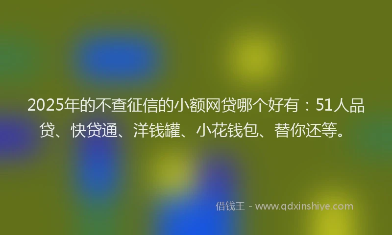 2025年的不查征信的小额网贷哪个好有：51人品贷、快贷通、洋钱罐、小花钱包、替你还等。