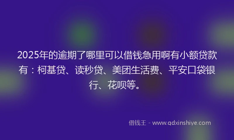 2025年的逾期了哪里可以借钱急用啊有小额贷款有：柯基贷、读秒贷、美团生活费、平安口袋银行、花呗等。