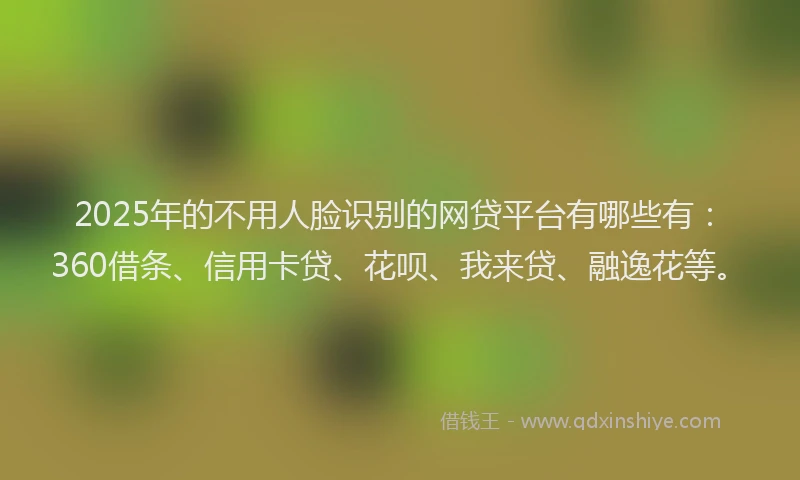 2025年的不用人脸识别的网贷平台有哪些有：360借条、信用卡贷、花呗、我来贷、融逸花等。