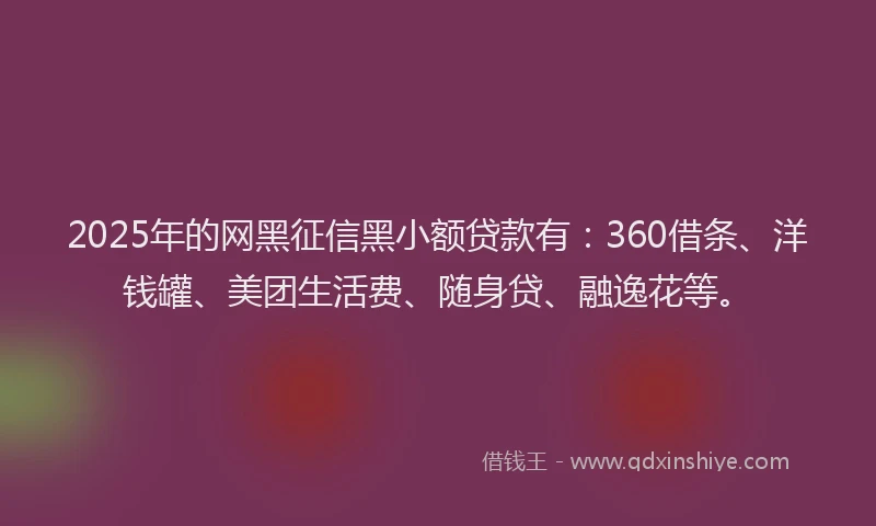 2025年的网黑征信黑小额贷款有：360借条、洋钱罐、美团生活费、随身贷、融逸花等。