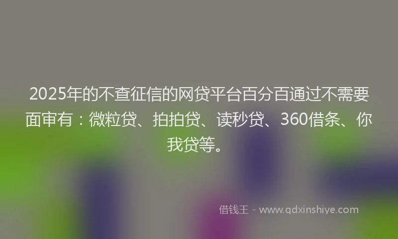 2025年的不查征信的网贷平台百分百通过不需要面审有：微粒贷、拍拍贷、读秒贷、360借条、你我贷等。