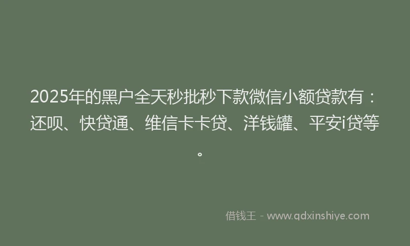 2025年的黑户全天秒批秒下款微信小额贷款有：还呗、快贷通、维信卡卡贷、洋钱罐、平安i贷等。