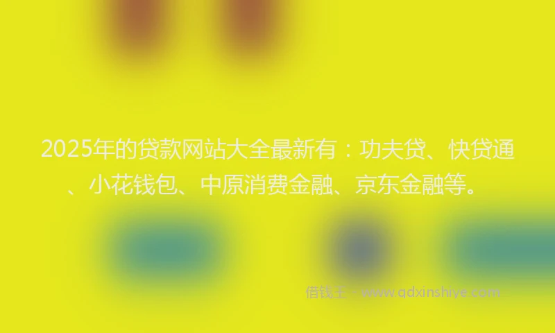2025年的贷款网站大全最新有：功夫贷、快贷通、小花钱包、中原消费金融、京东金融等。