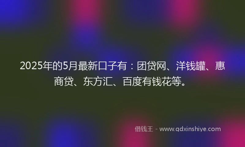 2025年的5月最新口子有：团贷网、洋钱罐、惠商贷、东方汇、百度有钱花等。