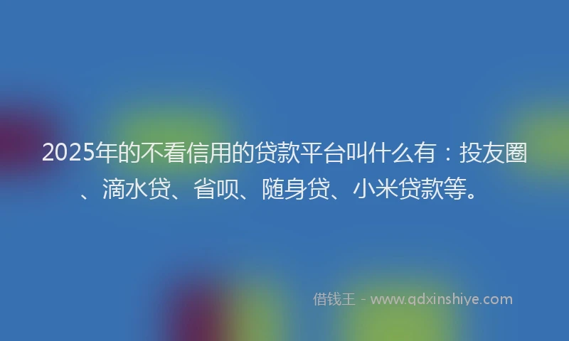 2025年的不看信用的贷款平台叫什么有：投友圈、滴水贷、省呗、随身贷、小米贷款等。
