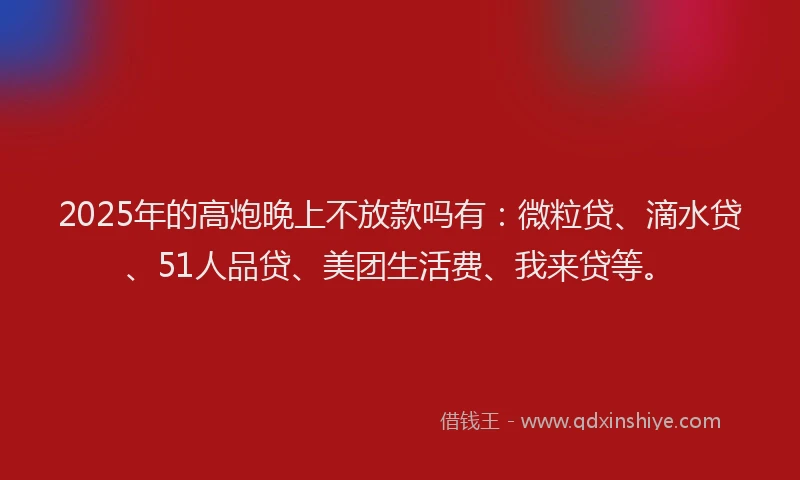 2025年的高炮晚上不放款吗有：微粒贷、滴水贷、51人品贷、美团生活费、我来贷等。