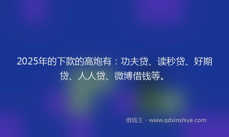 2025年的下款的高炮有：功夫贷、读秒贷、好期贷、人人贷、微博借钱等。