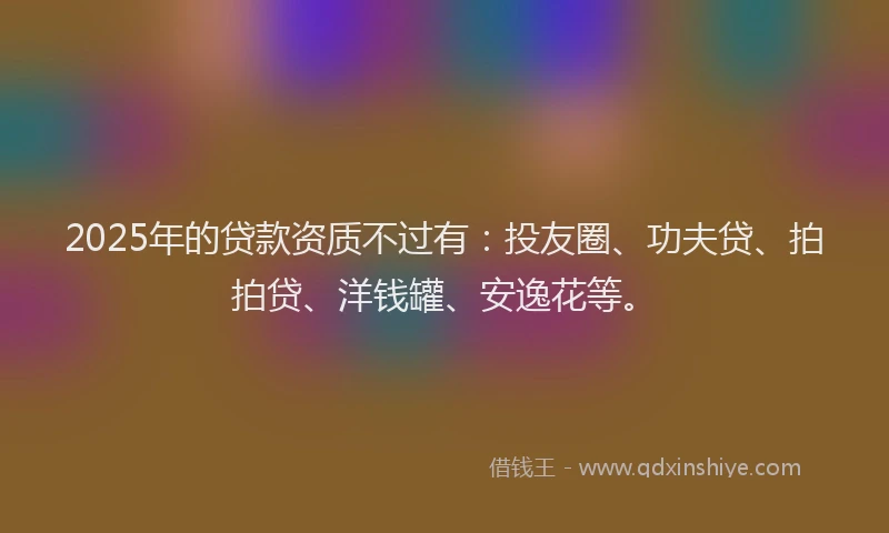 2025年的贷款资质不过有：投友圈、功夫贷、拍拍贷、洋钱罐、安逸花等。