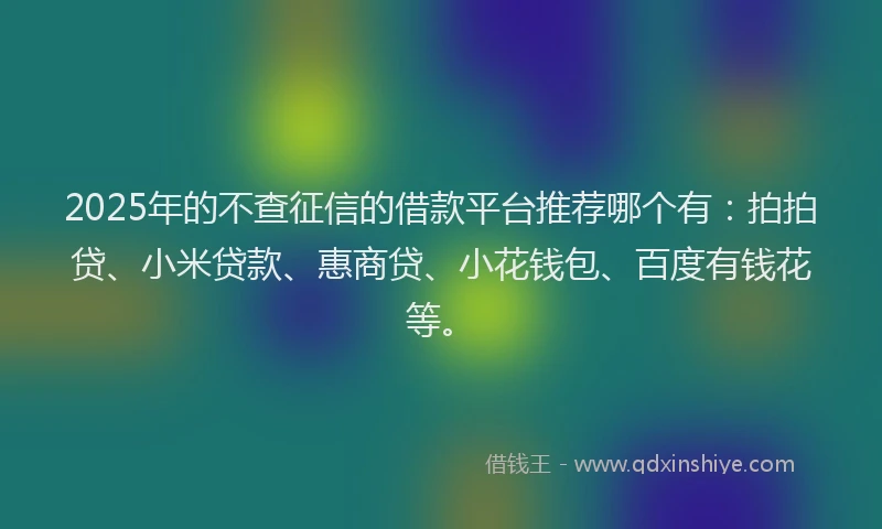 2025年的不查征信的借款平台推荐哪个有：拍拍贷、小米贷款、惠商贷、小花钱包、百度有钱花等。
