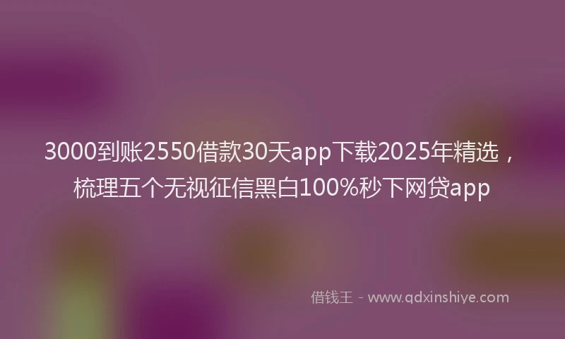 3000到账2550借款30天app下载2025年精选，梳理五个无视征信黑白100%秒下网贷app