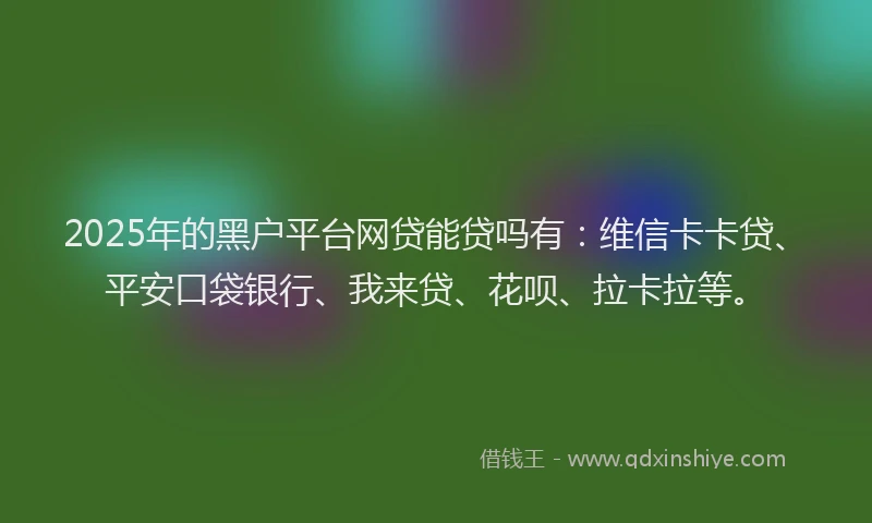 2025年的黑户平台网贷能贷吗有：维信卡卡贷、平安口袋银行、我来贷、花呗、拉卡拉等。