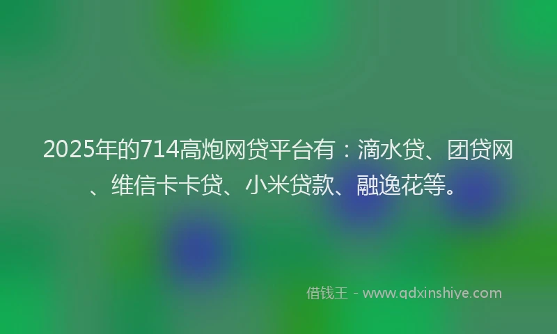 2025年的714高炮网贷平台有：滴水贷、团贷网、维信卡卡贷、小米贷款、融逸花等。