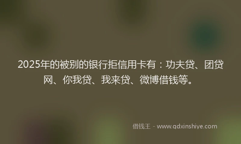 2025年的被别的银行拒信用卡有：功夫贷、团贷网、你我贷、我来贷、微博借钱等。
