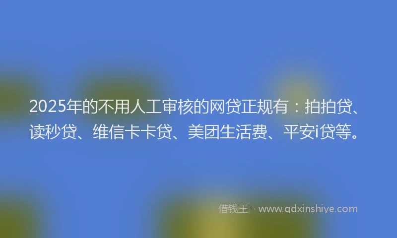2025年的不用人工审核的网贷正规有：拍拍贷、读秒贷、维信卡卡贷、美团生活费、平安i贷等。