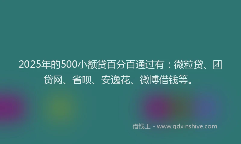 2025年的500小额贷百分百通过有：微粒贷、团贷网、省呗、安逸花、微博借钱等。