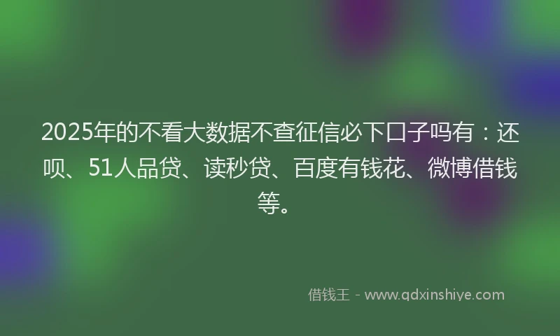 2025年的不看大数据不查征信必下口子吗有：还呗、51人品贷、读秒贷、百度有钱花、微博借钱等。