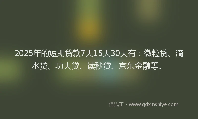 2025年的短期贷款7天15天30天有：微粒贷、滴水贷、功夫贷、读秒贷、京东金融等。