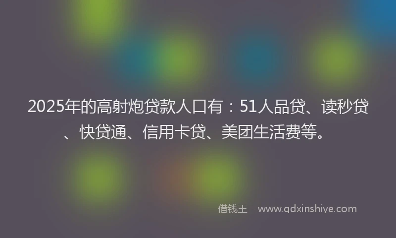 2025年的高射炮贷款人口有：51人品贷、读秒贷、快贷通、信用卡贷、美团生活费等。