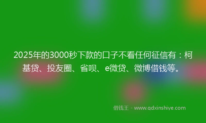 2025年的3000秒下款的口子不看任何征信有：柯基贷、投友圈、省呗、e微贷、微博借钱等。