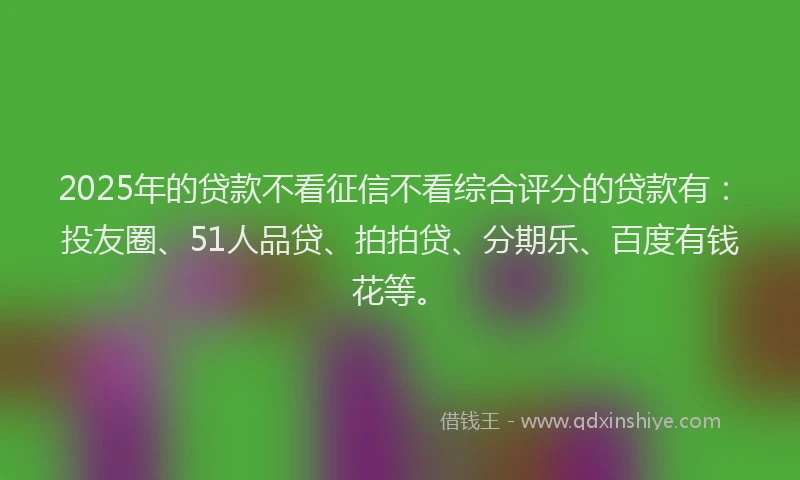 2025年的贷款不看征信不看综合评分的贷款有：投友圈、51人品贷、拍拍贷、分期乐、百度有钱花等。