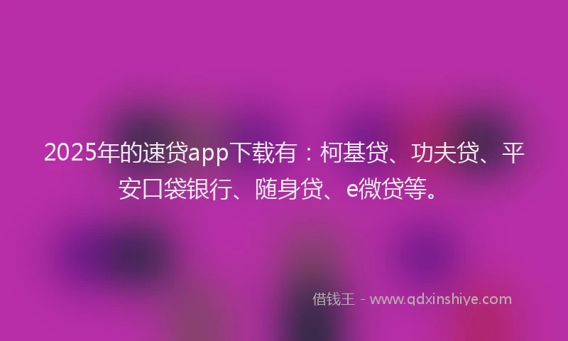 2025年的速贷app下载有：柯基贷、功夫贷、平安口袋银行、随身贷、e微贷等。