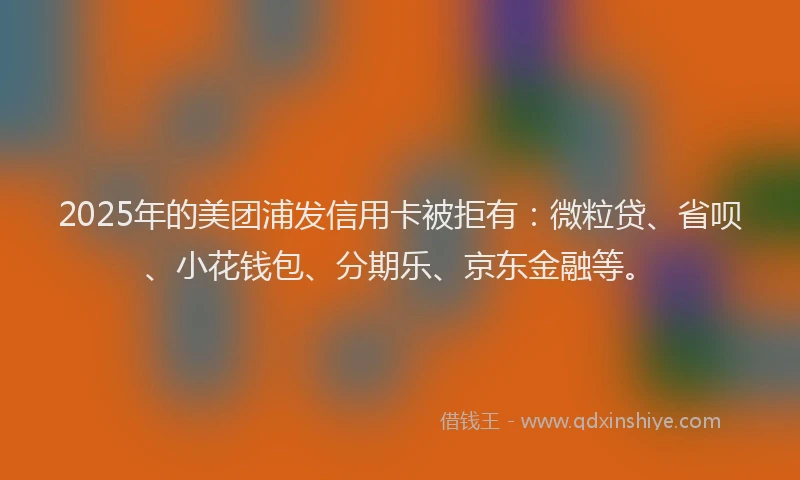 2025年的美团浦发信用卡被拒有：微粒贷、省呗、小花钱包、分期乐、京东金融等。