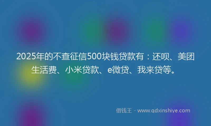 2025年的不查征信500块钱贷款有：还呗、美团生活费、小米贷款、e微贷、我来贷等。