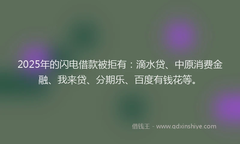 2025年的闪电借款被拒有：滴水贷、中原消费金融、我来贷、分期乐、百度有钱花等。