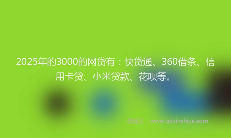 2025年的3000的网贷有：快贷通、360借条、信用卡贷、小米贷款、花呗等。